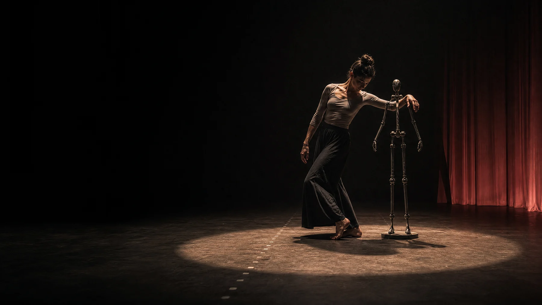 Dancer and articulated armature under stage light